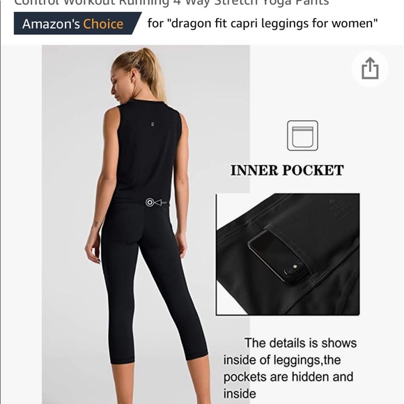 Dragon Fit High Waist Yoga Leggings with 3 Pockets,Tummy Control Workout Running - Picture 7 of 11